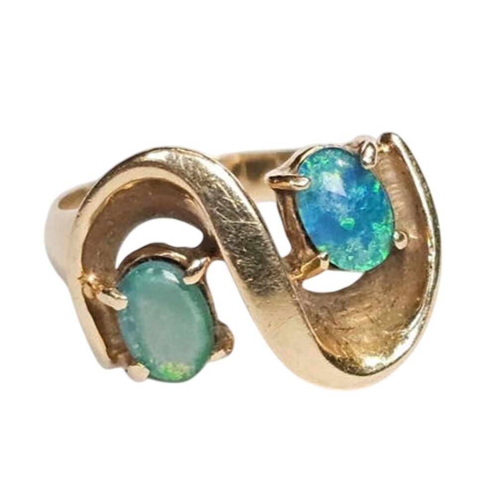 Vintage 14k Yellow Gold Australian Opal Triplet Statement Ring